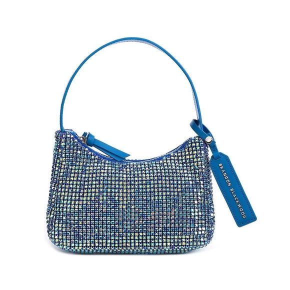 BRANDON BLACKWOOD Syl Blue Crystal Metallic Bag Top Handle Light Sapphire - Picture 1 of 12
